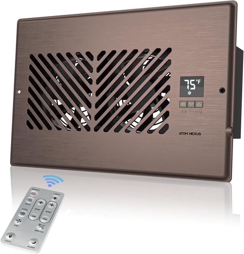 ATOM NEXUS Quiet Register Booster Fan, Smart Vent Booster Fan with Thermostat Control & Remote Control, 10-Speed Control Heating Cooling AC Vent (Brown, 6 x 10 inch) - Image 1